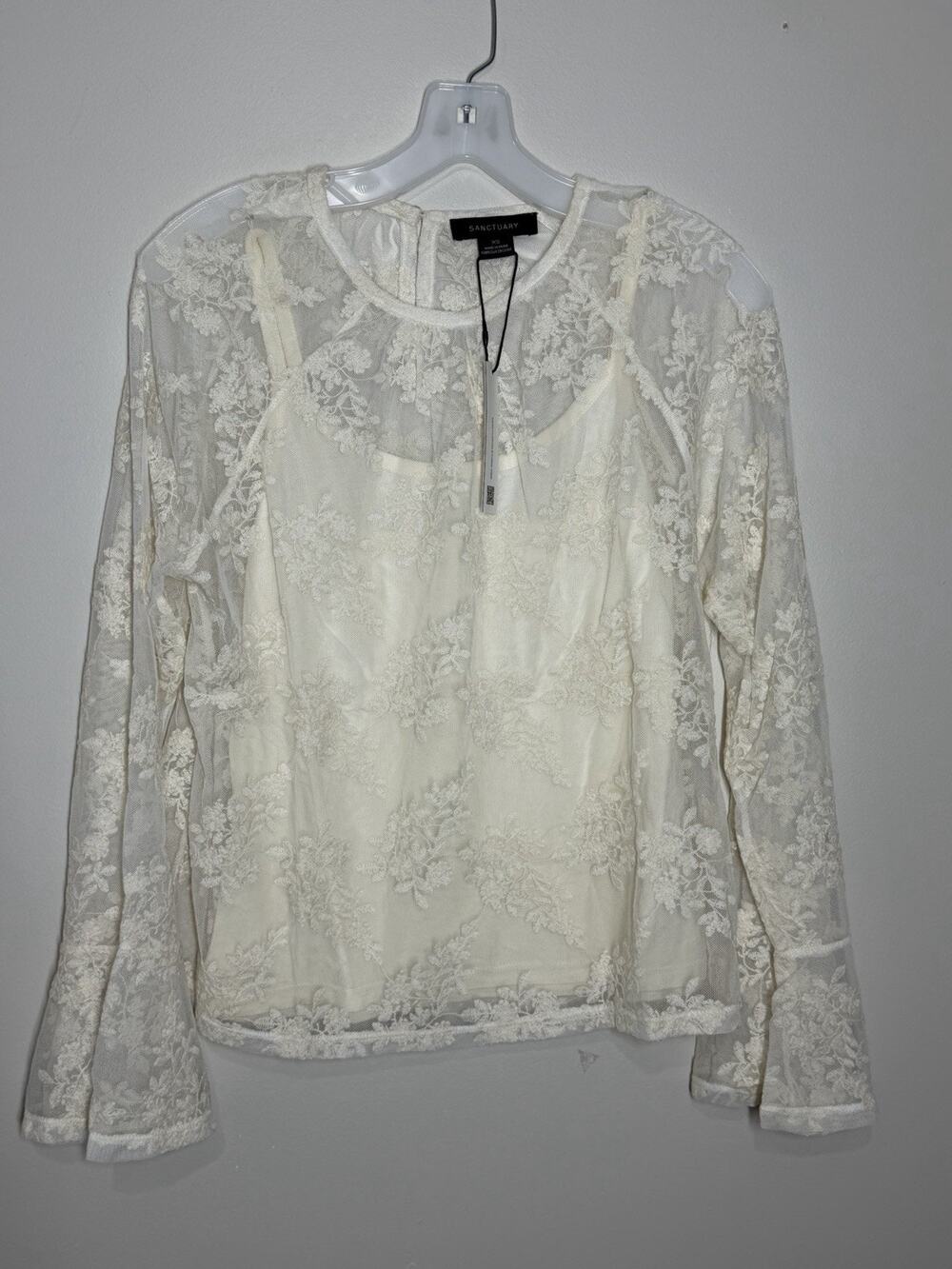Sanctuary Long Sleeve Lace Top Blouse Womens XS Ivory Romantic Feminine